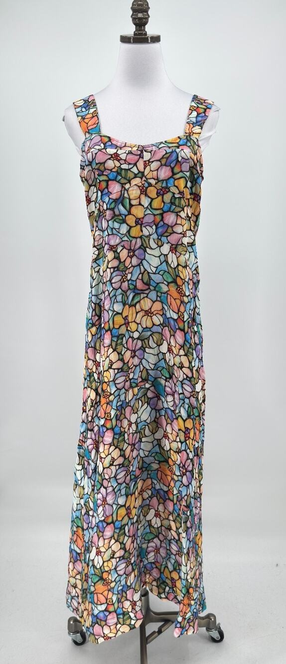 Anthropologie Maeve Jocelyn Stained Glass Mosaic Sleeveless Slip Midi Dress Sz L